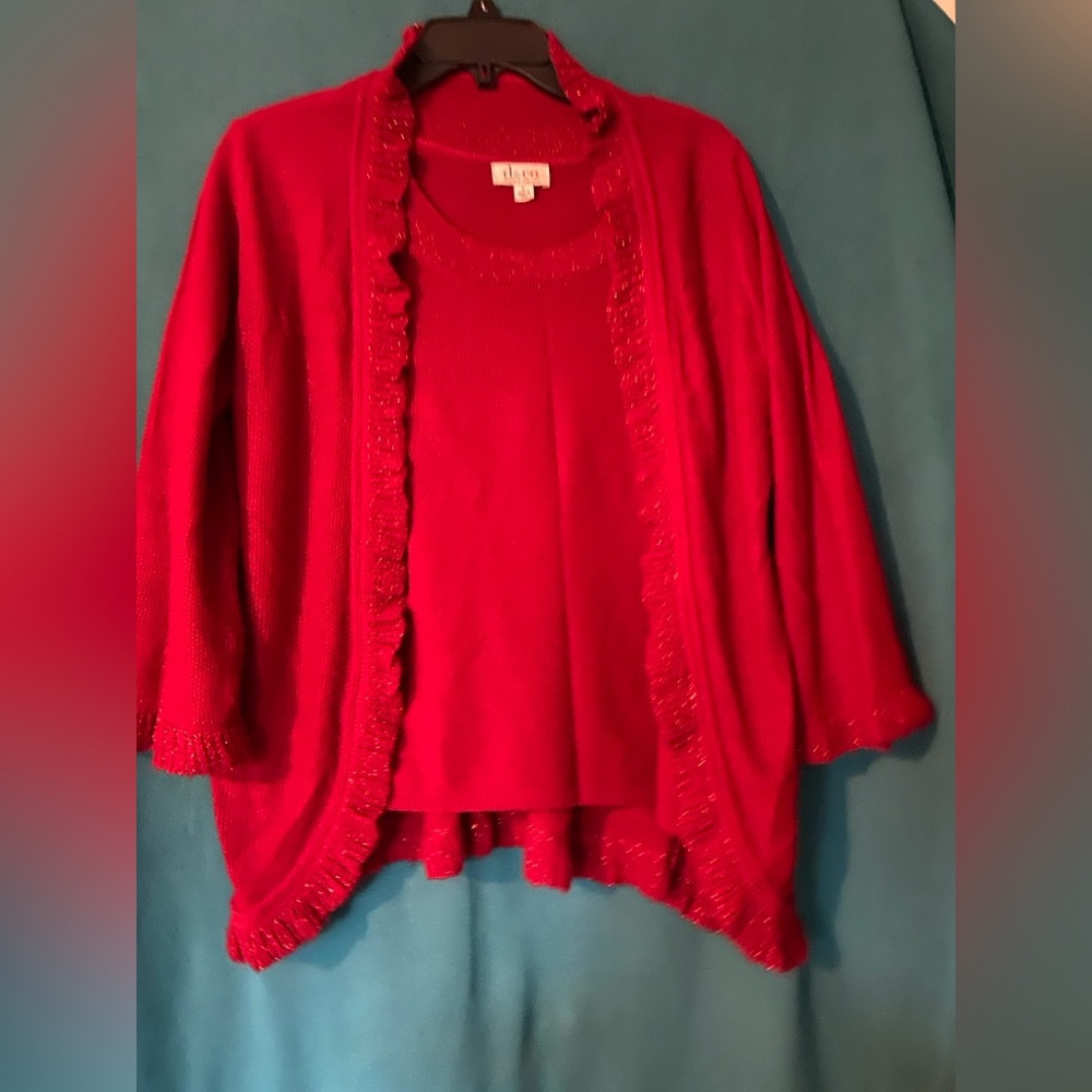 Red Cardigan and matching shirt Denim & Co. QVC
Size large